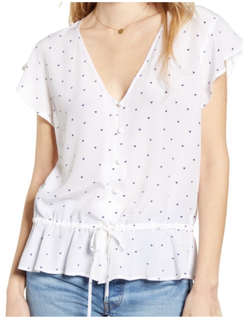 Rails Bretton White Navy Heart Print Top Medium